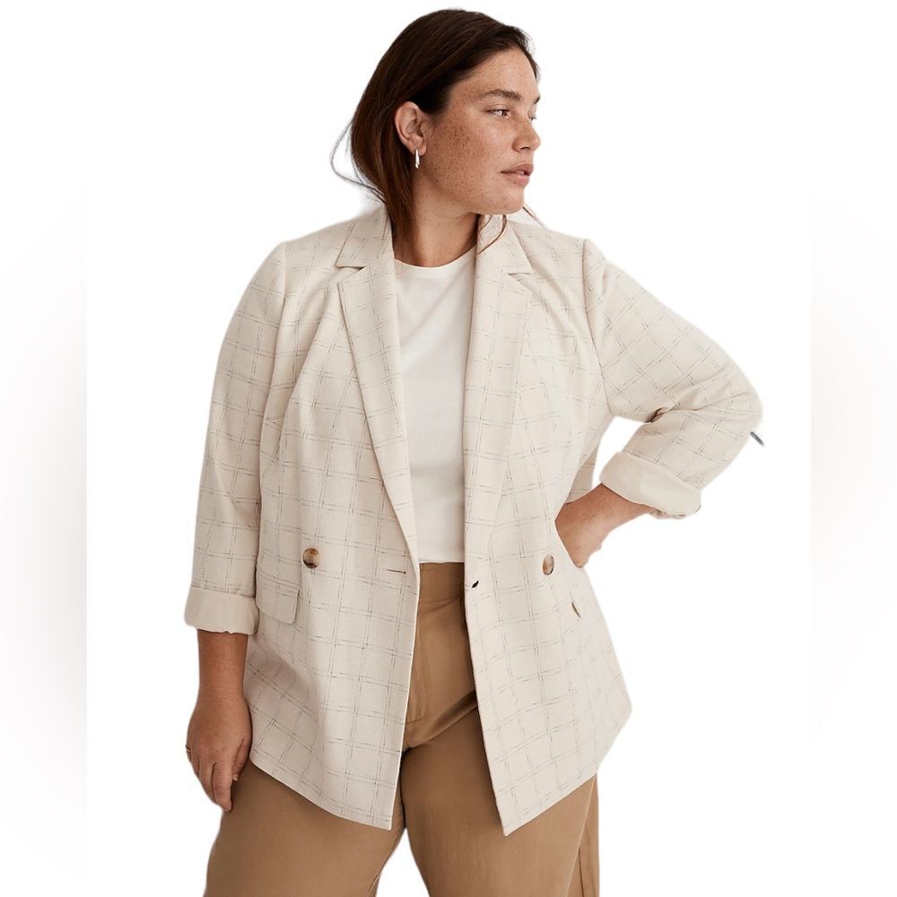 NWT Madewell Size 1X The Plus Caldwell Double Breasted Blazer in‎ Ghent Plaid